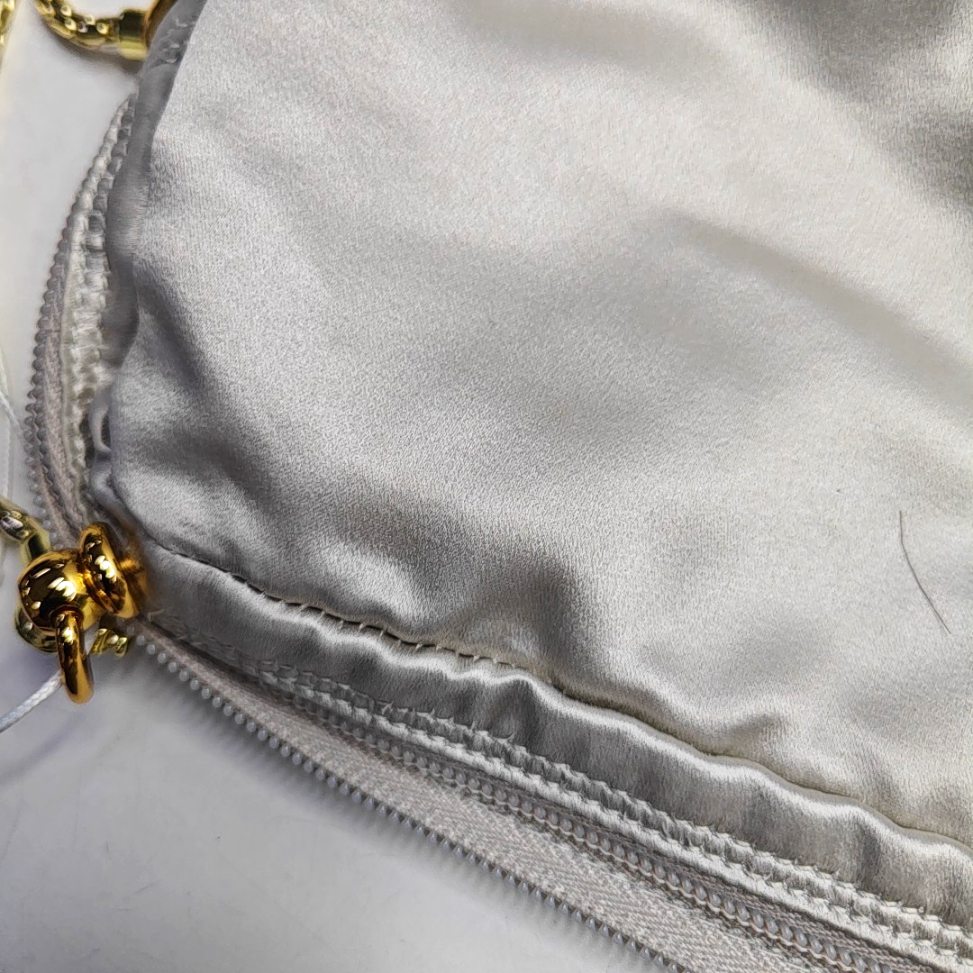 PRADA Silver Gray Satin Logo Single Shoulder Bag Golden hardware-(SKU)-958257769