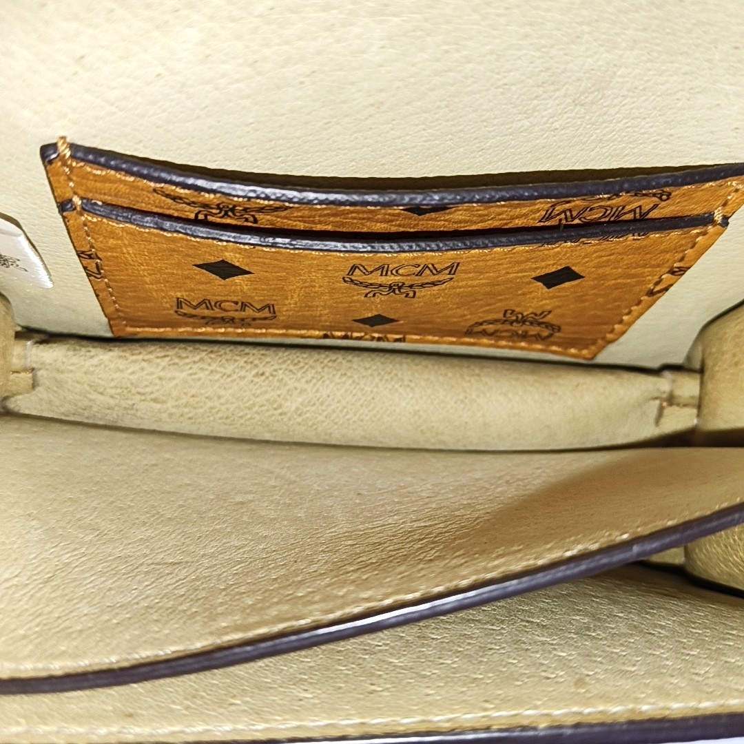MCM Cognac Color Coated Canvas Monogrammed Printed Crossbody Bag Single Shoulder Bag Golden hardware Removable shoulder strap-(SKU)-940314448