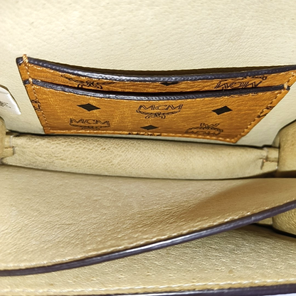 MCM Cognac Color Coated Canvas Monogrammed Printed Crossbody Bag Single Shoulder Bag Golden hardware Removable shoulder strap-(SKU)-940314448
