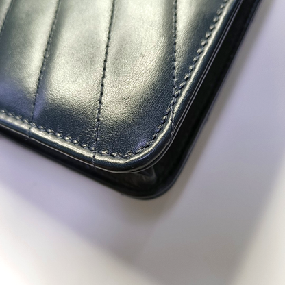 CHANEL MEDAL ENVELOPE Dark Blue Calfskin Quilted V-Shape Shoulder Bag with Gold Hardware-(SKU)-963604002