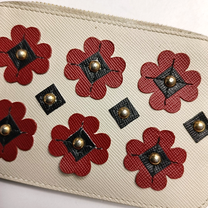 PRADA White Cowhide Stud Embossed Change Purse Golden hardware-(SKU)-953040759
