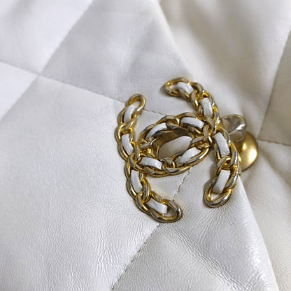 CHANEL CHANEL 19 Small White Lamb Skin Quilted Shoulder Bag Crossbody with Gold, Silver and Ruthenium Hardware 30 Clasp-(SKU)-969981633