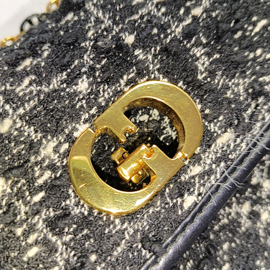 DIOR 30 Montaigne Black Fabric Montaigne Bag Shoulder Bag Crossbody Bag Handbag Golden Hardware Removable Strap-(SKU)-958282037