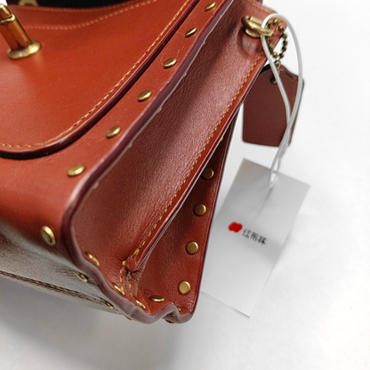 COACH PARKER 18 Brown Coated Canvas Monogrammed Studs Crossbody Shoulder Bag Golden hardware-(SKU)-944285676