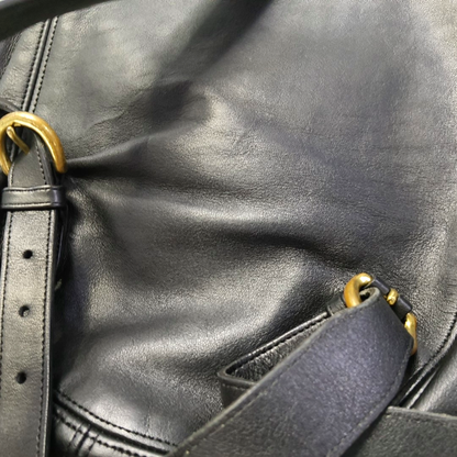 COACH Black Leather Backpack Tote Bag Golden hardware-(SKU)-930797685