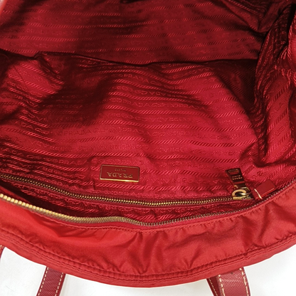 PRADA Tote bag Red Nylon Logo Single Shoulder Bag Crossbody Bag Handbag Golden hardware-(SKU)-13628648