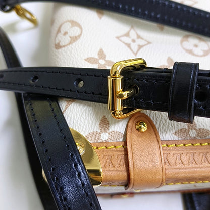 LOUIS VUITTON SOFT TRUNK Medium White Coated Canvas Monogram Soft Trunk Shoulder Bag with Detachable Strap, Gold Hardware-(SKU)-968883980