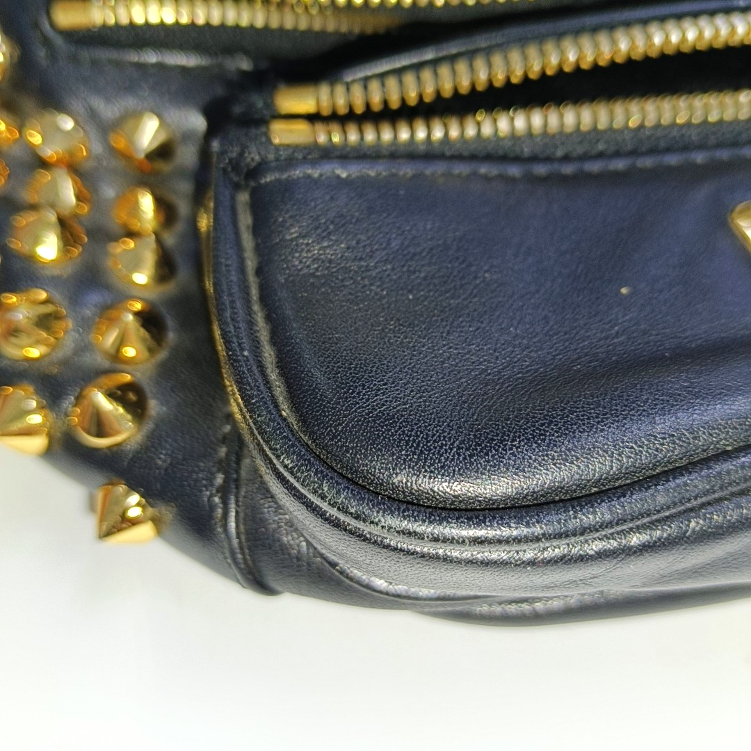 MCM Black Leather Studs Waist Bag Golden hardware-(SKU)-940042449
