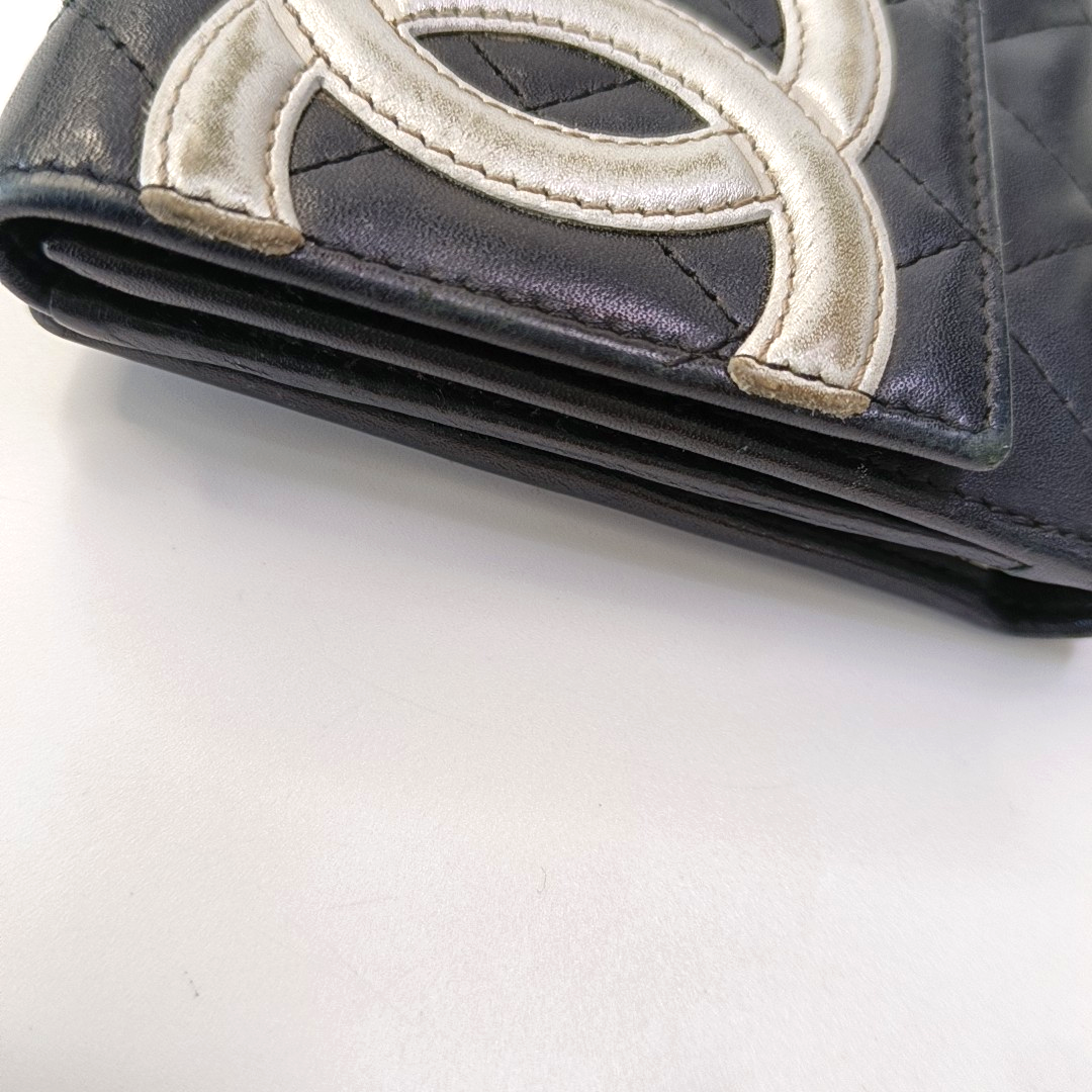 CHANEL CAMBON Black Cowhide Quilted Texture Wallet Silver Hardware 15nan-(SKU)-930797886