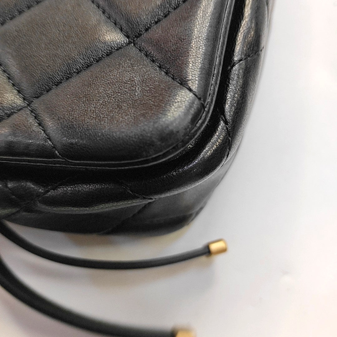 CHANEL CLASSIC FLAP black lambskin quilted diamond pattern crossbody bag shoulder bag gold hardware-(SKU)-967910600