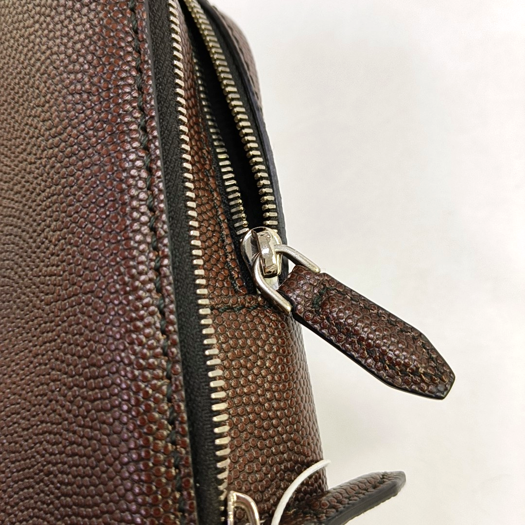 FERRAGAMO Dark Brown Leather Handbag Silver Hardware-(SKU)-940619981