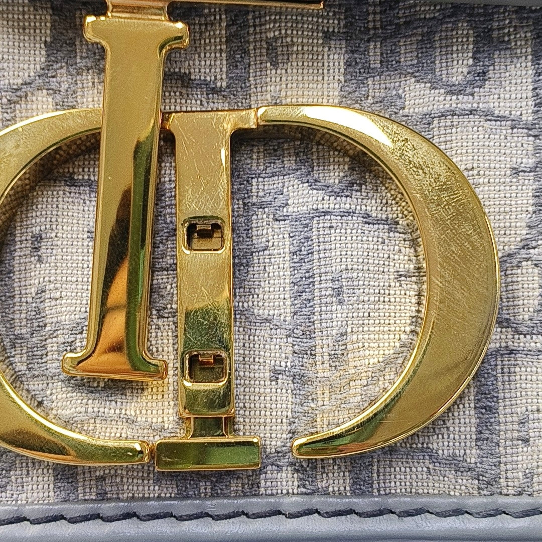 DIOR 30 Montaigne Light Gray Canvas Monogram Embroidered Montaigne Bag Crossbody Shoulder Bag Gold Hardware Removable Strap-(SKU)-968741552