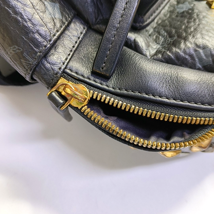 MCM STARK  mini Black Coated Canvas Monogram Studs Backpack Golden hardware-(SKU)-940746737