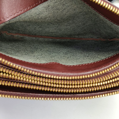 CELINE TRIO Small size Burgundy Lamb Skin Single Shoulder Bag Crossbody Golden hardware-(SKU)-952278283