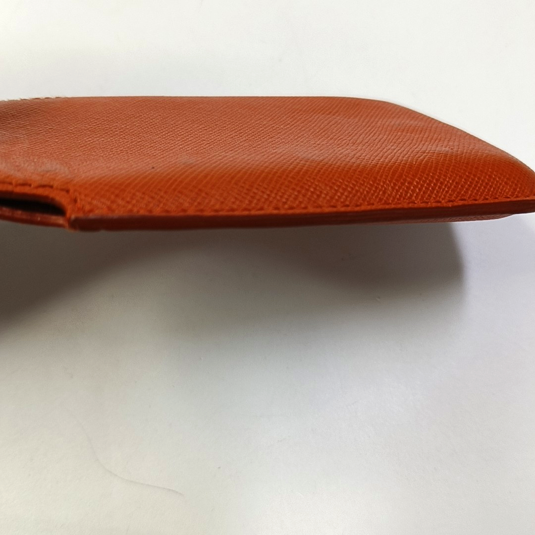 PRADA Orange-red leather logo cross-grain card holder Silver Hardware-(SKU)-958875998