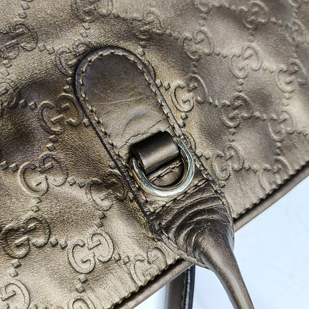 GUCCI Heart Bit Brown cowhide monogram textured handbag, crossbody bag Golden hardware-(SKU)-953515962