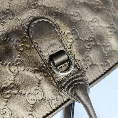 GUCCI Heart Bit Brown cowhide monogram textured handbag, crossbody bag Golden hardware-(SKU)-953515962