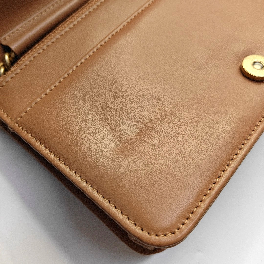 CHANEL BOY CHANEL WOC Brown Calfskin Quilted Crossbody Shoulder Bag with Golden Hardware-(SKU)-968235657