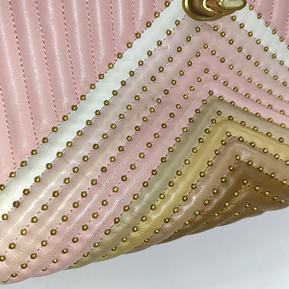 COACH PARKER 26 Pink Leather Stud Quilted Crossbody Shoulder Bag Golden hardware-(SKU)-929655469