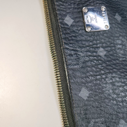 MCM ESSENTIAL Black coated canvas monogram handbag Silver Hardware-(SKU)-942090825
