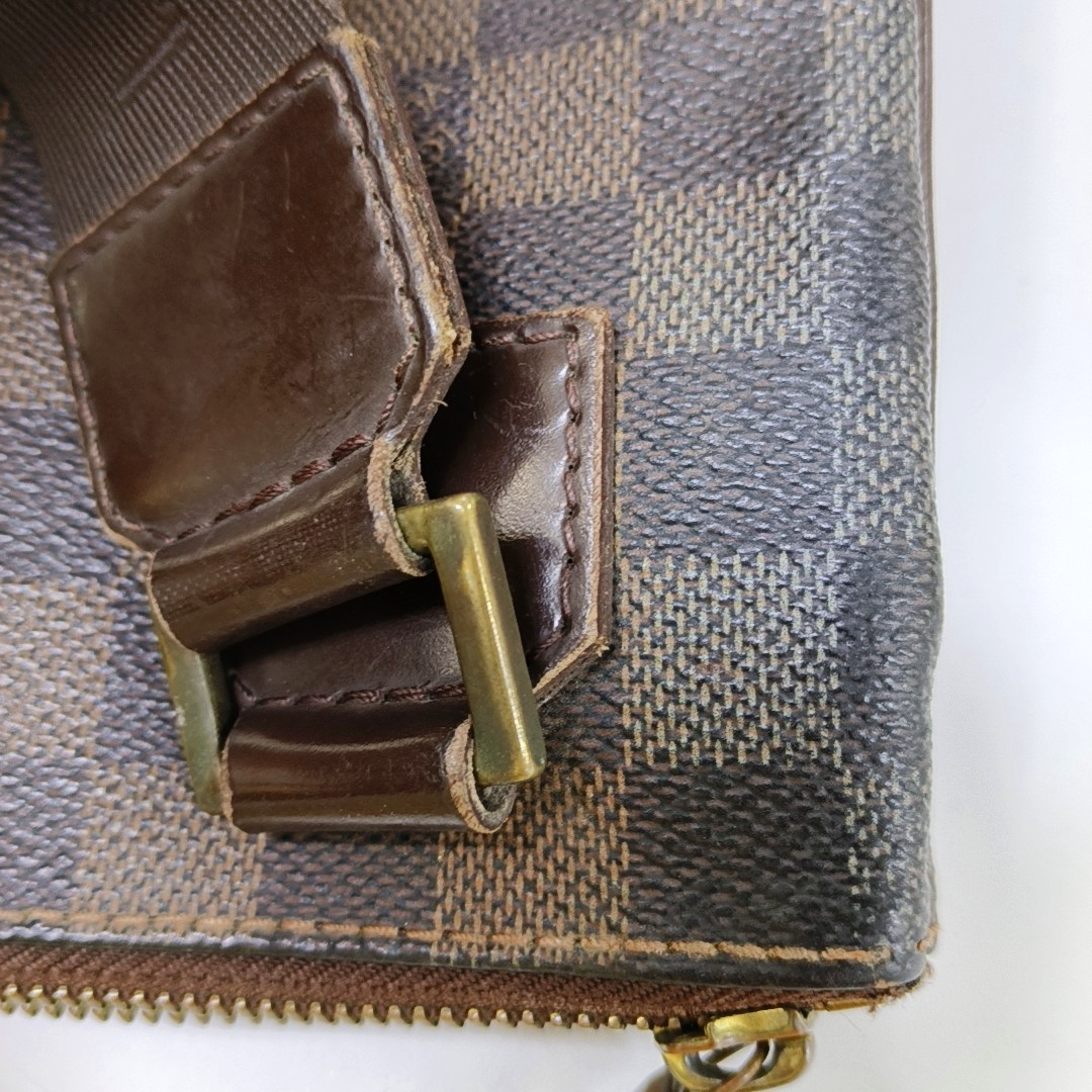 LOUIS VUITTON Brown Coated Canvas Checkered Single Shoulder Bag Crossbody Golden hardware-(SKU)-928779236