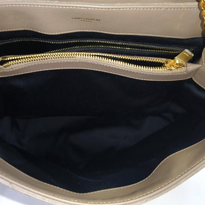 YSL LOULOU Medium Size Taupe Suede Quilted V-Stitch Shoulder Bag Crossbody Bag Golden Hardware-(SKU)-968011194