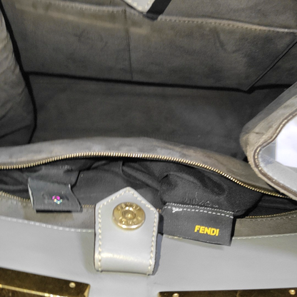 FENDI 3Jours Gray Leather Embossed Handbag Single Shoulder Bag Silver Hardware-(SKU)-14477953
