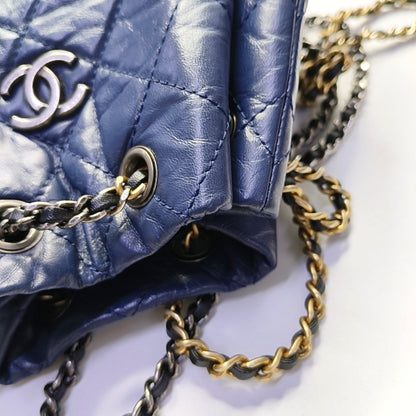 CHANEL GABRIELLE Small Dark Blue Calfskin Quilted Bag Backpack with Mixed Hardware 26 Compartments-(SKU)-968115446