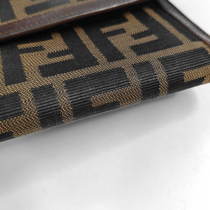 FENDI 棕色帆布双F钱包-(SKU)-960315050