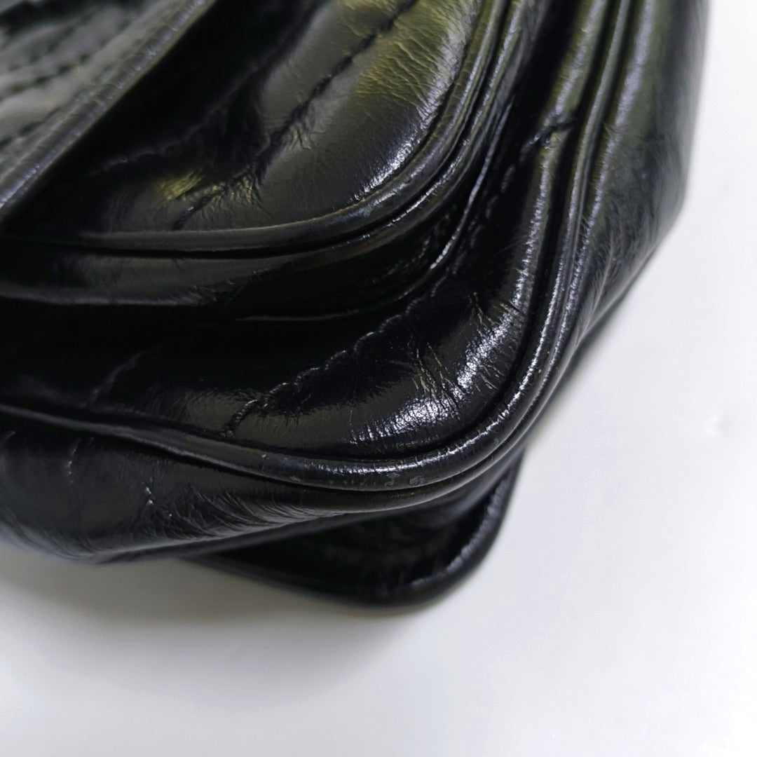 YSL NIKI Small Black Calfskin Quilted V-Shape Crossbody and Single Shoulder Bag with Black Ruthenium Hardware-(SKU)-969924683