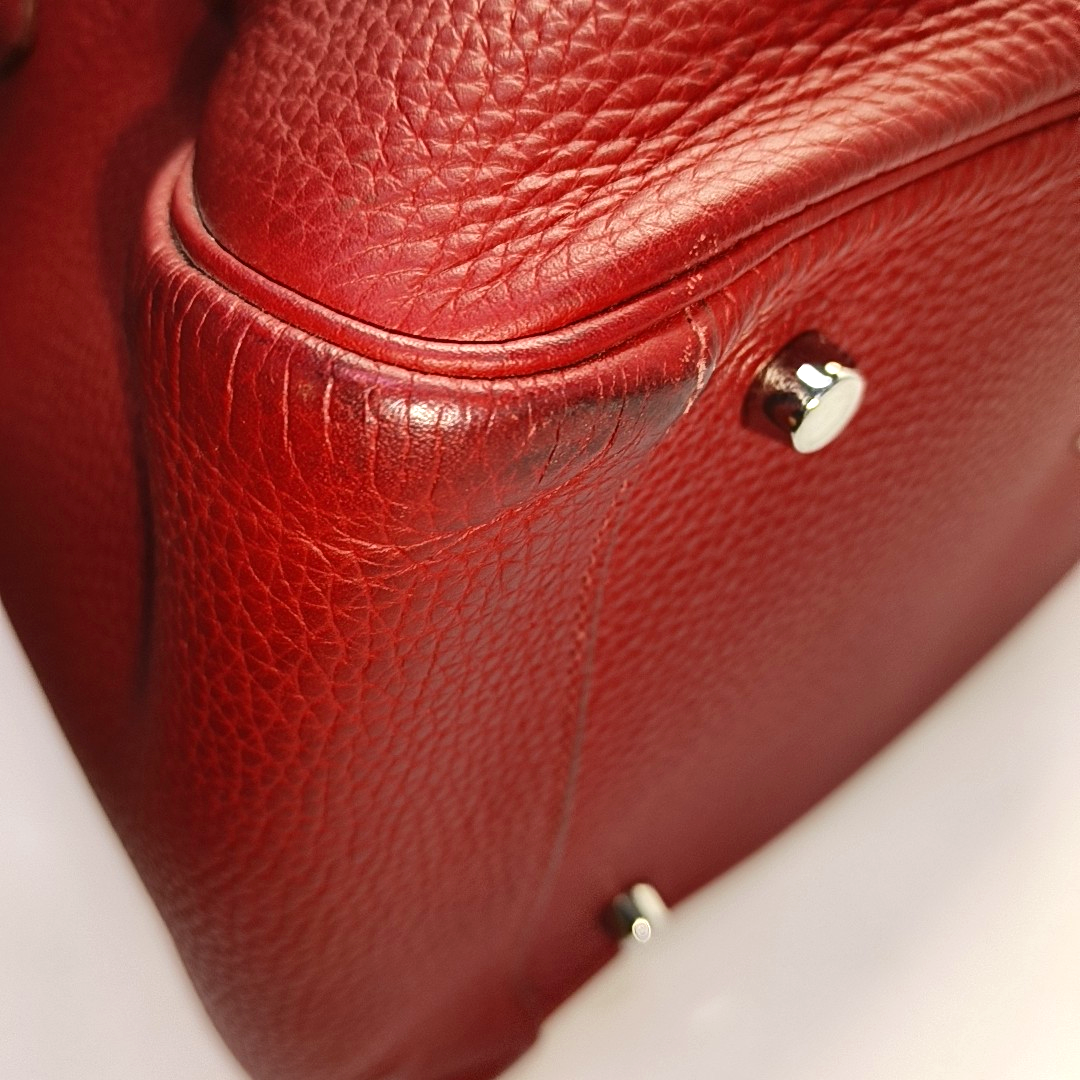 HERMÈS Lindy 34 Flag Red Clemence Leather Shoulder Bag Tote Bag Silver Hardware 🅀 Clasp-(SKU)-956096162