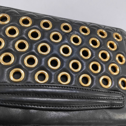 Miu Miu Black Sheepskin Quilted Studs Crossbody Shoulder Bag Clutch Golden hardware Removable shoulder strap-(SKU)-949793506