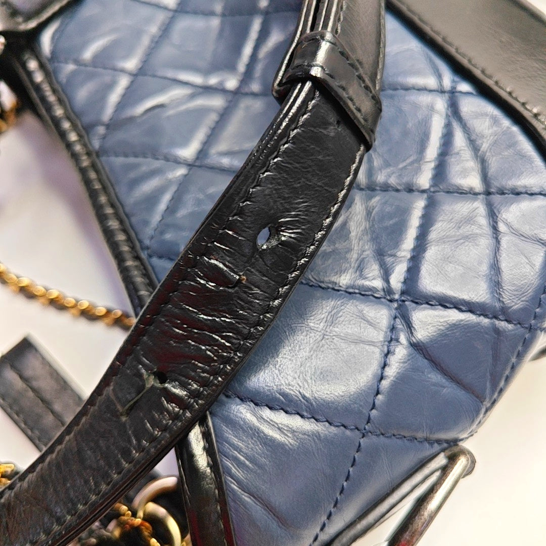 CHANEL GABRIELLE Small Size Dark Blue Leather Quilted Shoulder Bag Tote Bag Crossbody Bag Removable Strap-(SKU)-969480894