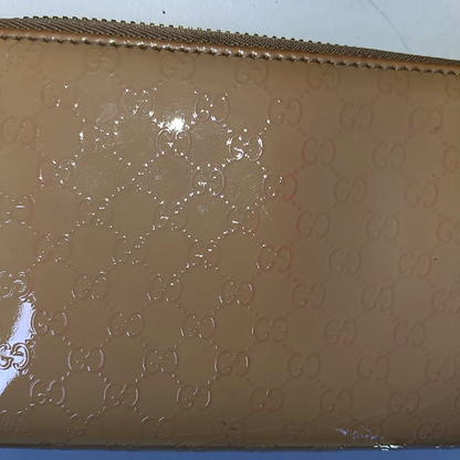 GUCCI Microguccissima Nude Pink Patent Leather Monogrammed Quilted Wallet Golden hardware-(SKU)-937604188