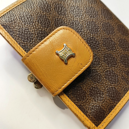 CELINE Dark Brown Coated Canvas Triumph Wallet Golden hardware-(SKU)-942990685
