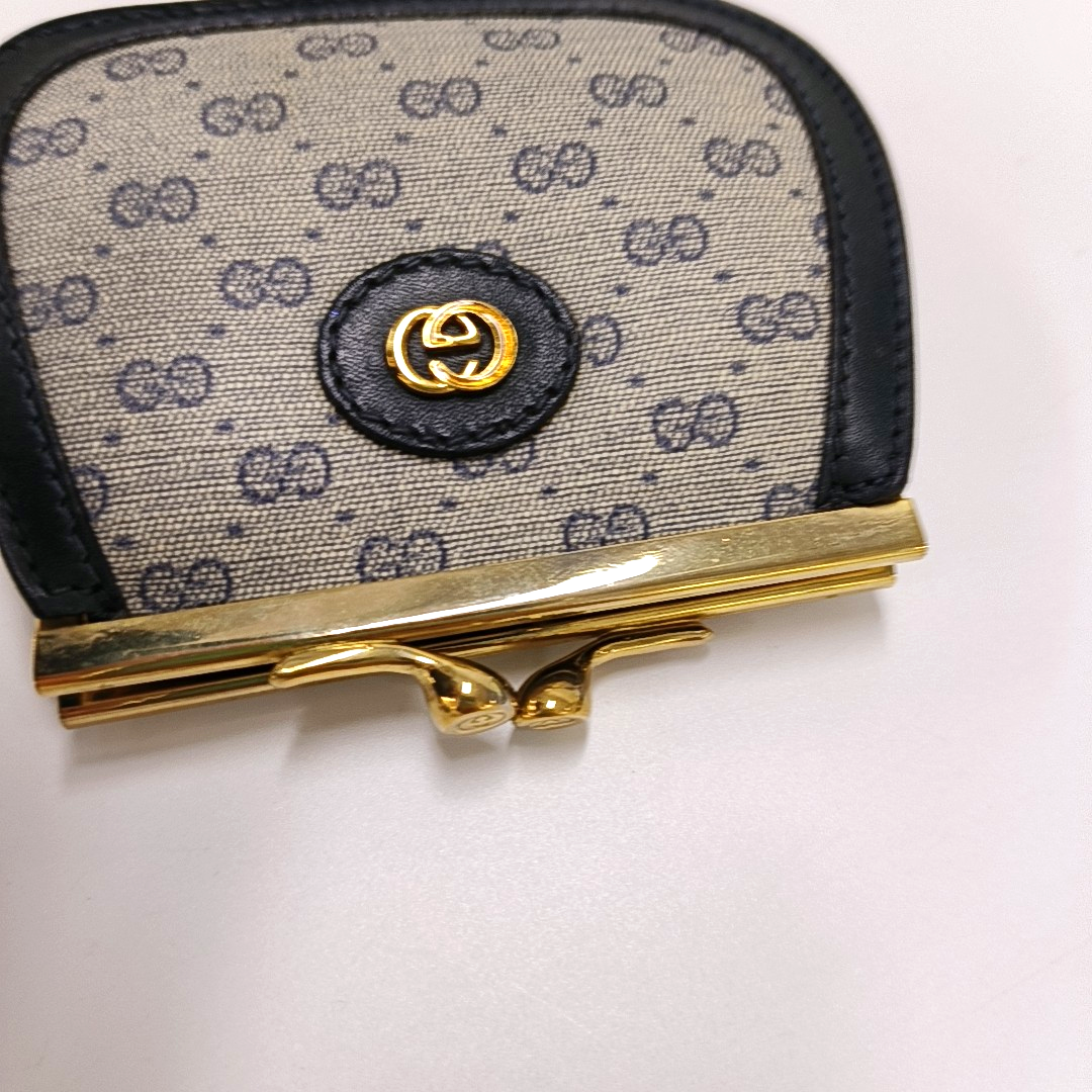 GUCCI Grey Canvas Monogram Mini Coin Purse Golden hardware-(SKU)-955832348