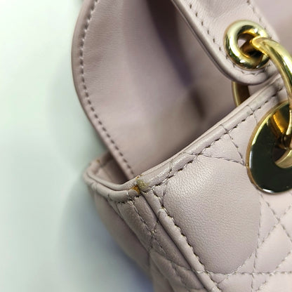 DIOR Lady Dior Small Pink Purple Lamb Skin Cannage 4-Compartment Shoulder Bag Crossbody Bag Gold Hardware Removable Strap-(SKU)-967754784