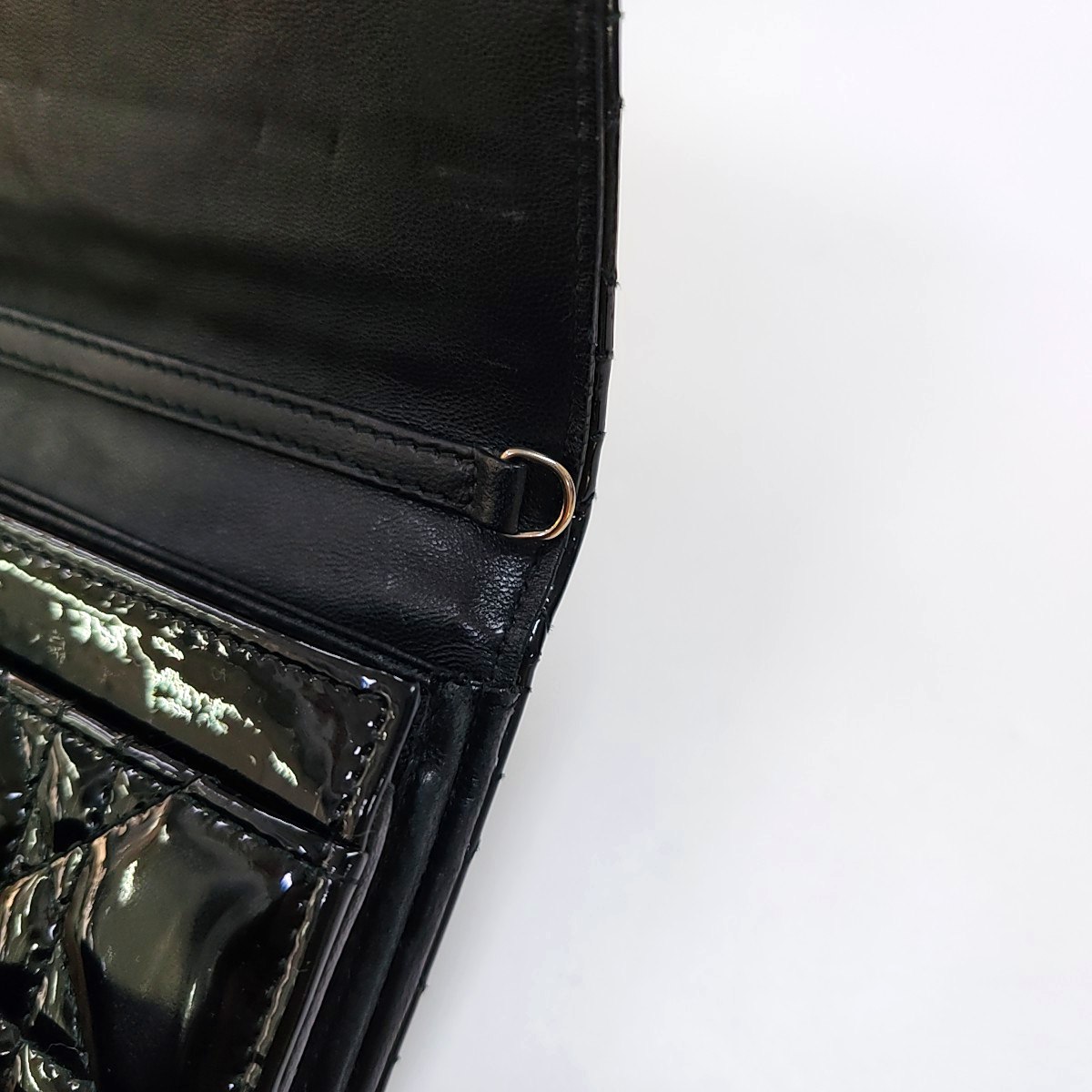 DIOR Lady Dior Black patent leather cannage quilted wallet Silver Hardware-(SKU)-959523317