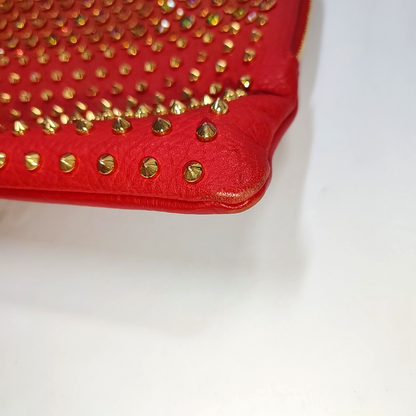 MCM Red Leather Rivet Embellished Crossbody Shoulder Bag Golden Silver Hardware Removable shoulder strap-(SKU)-942099905