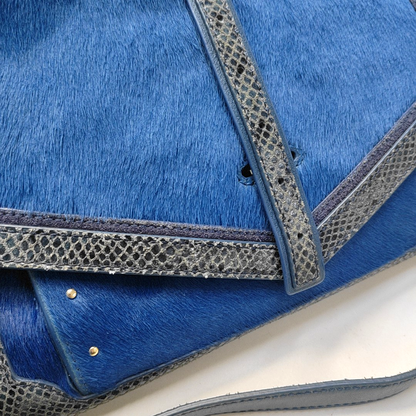 TORY BURCH 797 Blue cowhide snake-pattern crossbody bag/shoulder bag/handbag Golden hardware shoulder straps-(SKU)-942640908