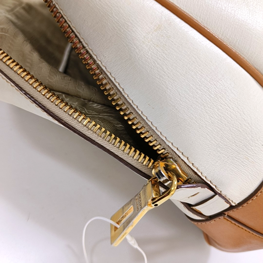 PRADA White Leather Monogrammed Tote Bag Golden hardware-(SKU)-960002423
