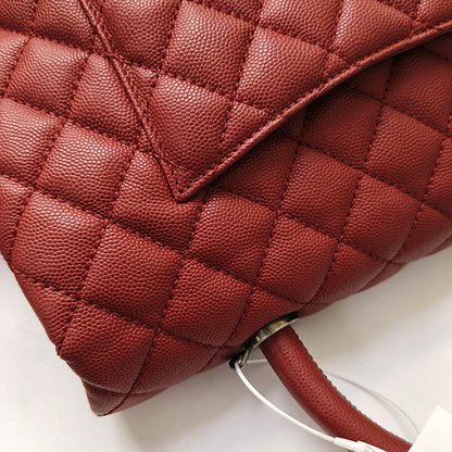 CHANEL COCO HANDLE Large size brick red grained leather quilted diamond pattern Coco Handle bag shoulder bag crossbody bag with silver hardware 23 opening and removable shoulder strap-(SKU)-952642584