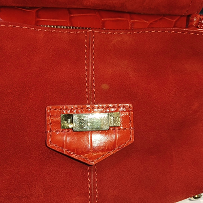 Alexander Wang Marion Orange-red suede rivet crocodile-pattern shoulder bag/crossbody bag Golden hardware Removable shoulder strap-(SKU)-928445182