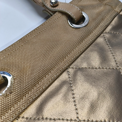 CHANEL Tote bag Champagne Coated Canvas Monogrammed Quilted Handbag Silver Hardware 11nan-(SKU)-948373759