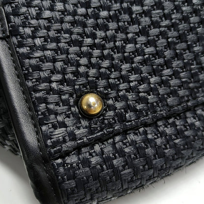 CHANEL DEAUVILLE large size black special material woven beach bag, shoulder bag, handbag with gold hardware and 31 chain links-(SKU)-971090385