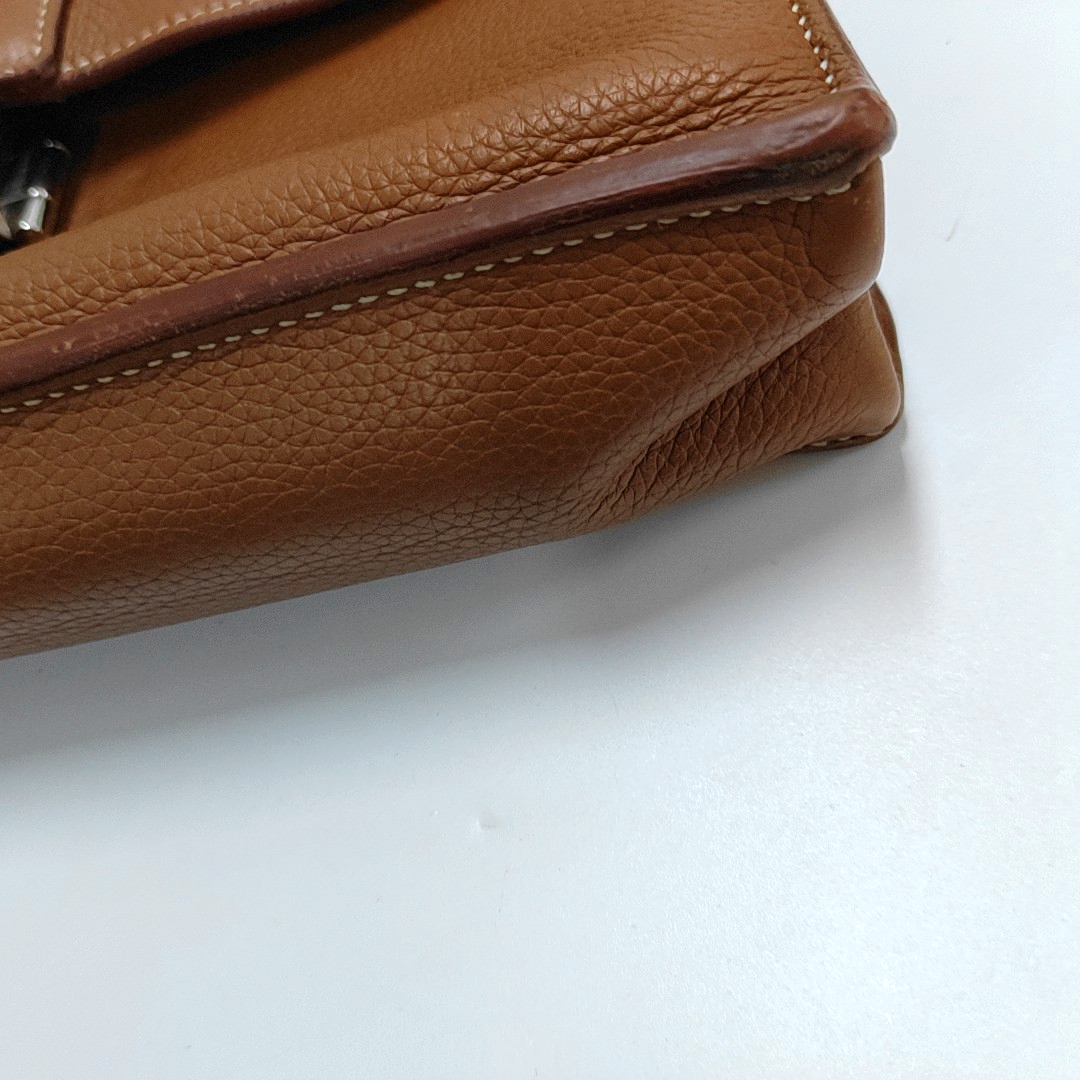 HERMÈS Sac A Depeches 27 Gold Brown Clemence Leather Handbag Silver Hardware K Engraved-(SKU)-965014761