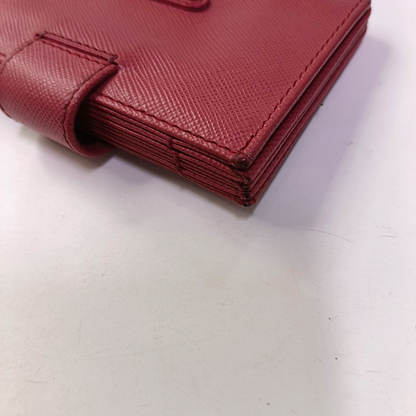 PRADA Bauletto Saffiano Red cowhide logo crosshatch card case Golden hardware-(SKU)-945254462