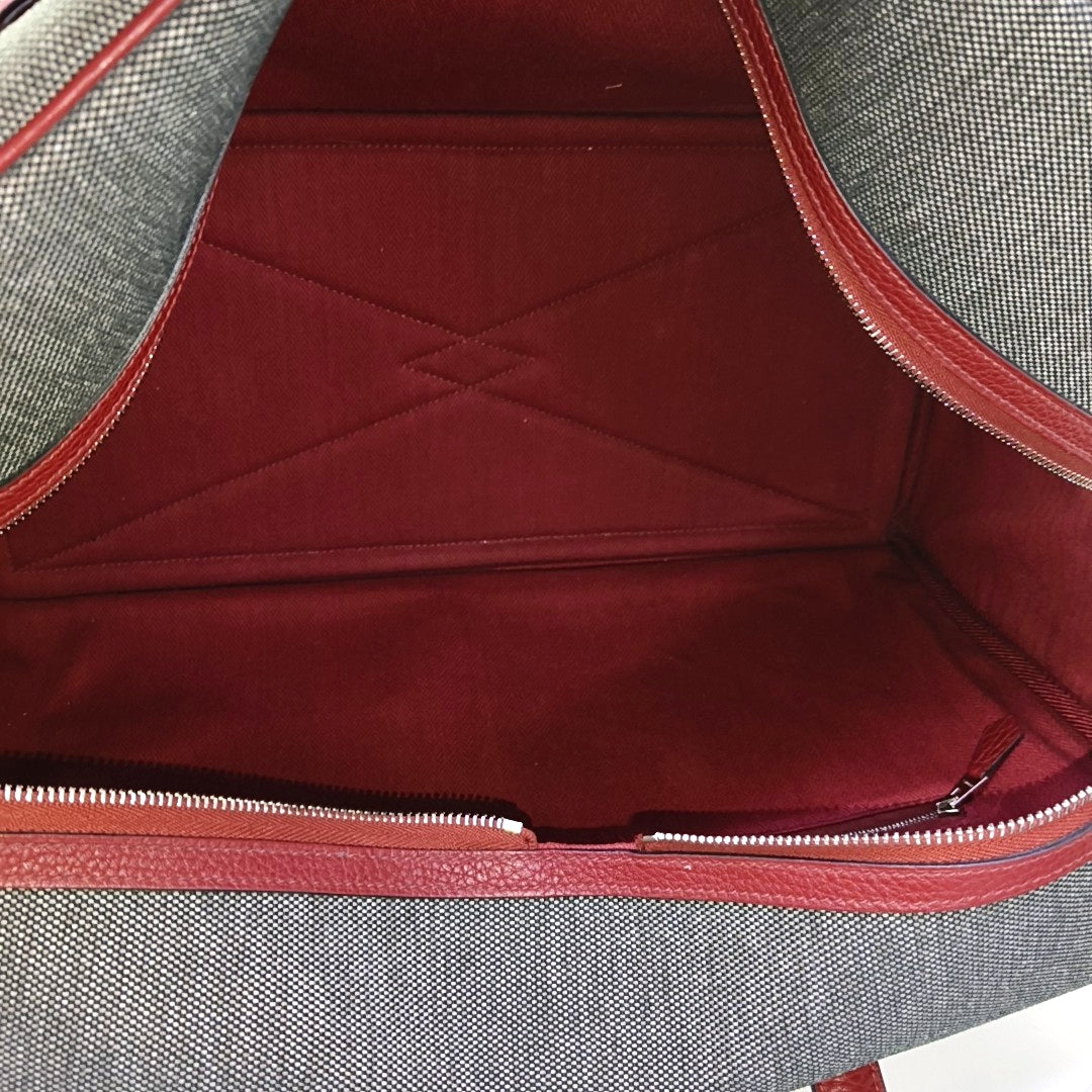 HERMÈS Victoria 42 Graphite Gray Canvas Handbag Silver Hardware T-(SKU)-969027331