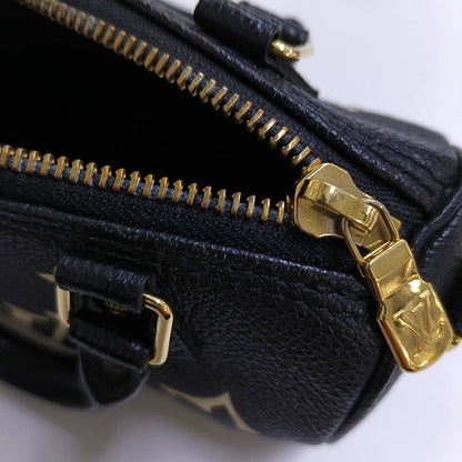 LOUIS VUITTON SPEEDY Nano Black Calfskin Monogram Embossed Boston Bag Shoulder Bag Tote Bag Crossbody Bag Gold Hardware Removable Strap-(SKU)-966570121