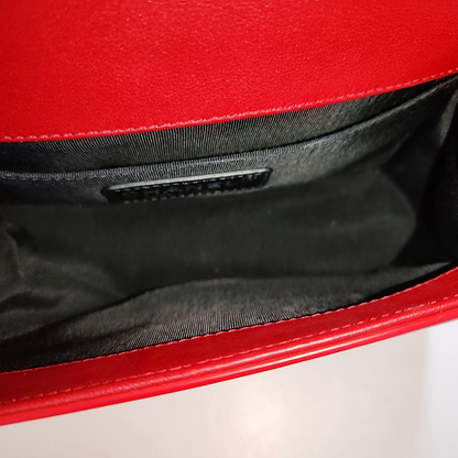 CHANEL BOY CHANEL Small Red Patent Leather Quilted Shoulder Bag Crossbody Bag with Detachable Strap Silver Hardware 20 Compartments-(SKU)-959630797